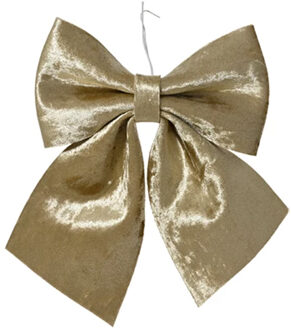 Decoris Kerstornamenten strikken - 2x - velvet creme - 12 x 13 cm - kerstboomstrikjes