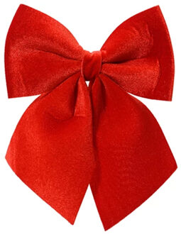 Decoris Kerstornamenten strikken - 3x - velvet rood - 9 x 10 cm - kerstboomstrikjes