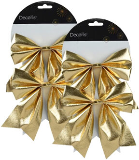 Decoris Kerstornamenten strikken - 4x - glanzend goud - 15 x 17 cm - kerstboomstrikjes