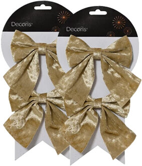 Decoris Kerstornamenten strikken - 4x - velvet creme - 12 x 13 cm - kerstboomstrikjes