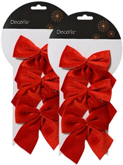 Decoris Kerstornamenten strikken - 6x - velvet rood - 9 x 10 cm - kerstboomstrikjes