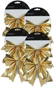 Decoris Kerstornamenten strikken - 8x - glanzend goud - 15 x 17 cm - kerstboomstrikjes