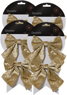 Decoris Kerstornamenten strikken - 8x - velvet creme - 12 x 13 cm - kerstboomstrikjes