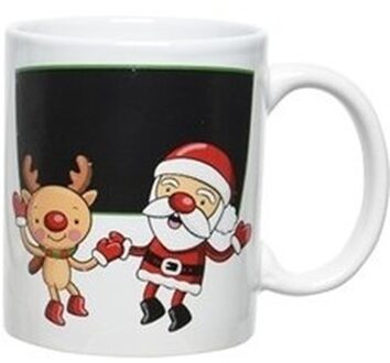 Decoris Kerstservies bekers/mokken met kerstfiguren print 300 ml rendier/kerstman