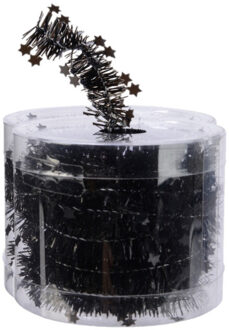 Decoris kerstslinger - 2x - dun - zwart - sterren - 700 x 3 cm - kerstversiering