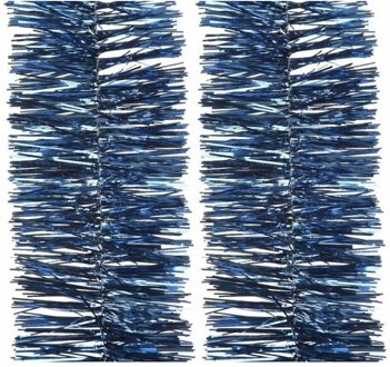 Decoris kerstslinger- 2x -guirlande - donkerblauw - glanzend lametta - 270 cm