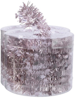 Decoris kerstslinger- 2x st-guirlande - met sterren - lichtroze - lametta - 700 cm