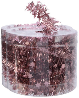 Decoris kerstslinger - 2x st- met sterren - oudroze - lametta - 700 cm