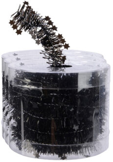 Decoris kerstslinger - 3x - dun - zwart - sterren - 700 x 3 cm - kerstversiering