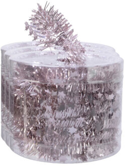 Decoris kerstslinger- 3x st-guirlande - met sterren - lichtroze - lametta - 700 cm