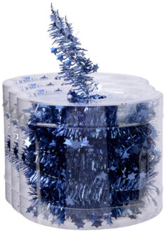 Decoris kerstslinger - 3x st- met sterren - donkerblauw - lametta - 700 cm