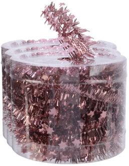 Decoris kerstslinger - 3x st- met sterren - oudroze - lametta - 700 cm