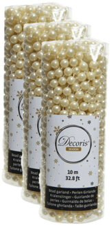 Decoris Kerstslinger - 3x stuks - kralen - parel champagne - 10 meter