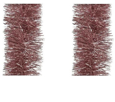 Decoris kerstslinger - 3x stuks - oudroze - 270 x 10 cm - folie/tinsel - lametta slingers