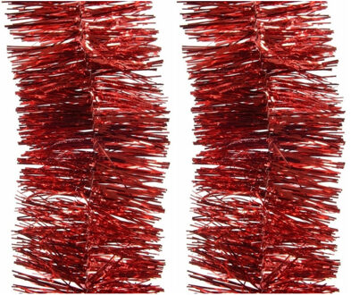 Decoris Kerstslinger - 4x - rood - lametta - 270 cm - glanzend - guirlande - kerstboomslinger