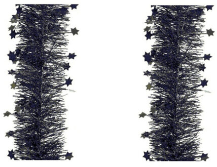 Decoris Kerstslinger - 4x stuks - sterren - zwart - 270 x 10 cm - lametta/folie - kerstboomslinger