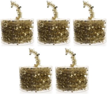 Decoris Kerstslinger- 5x -guirlande - met sterren - goud - glanzende lametta - 700 cm