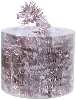 Decoris kerstslinger - dun - lichtroze - sterren - 700 x 3 cm