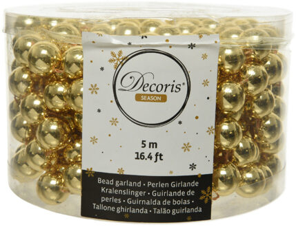 Decoris Kerstslinger - goudkleurig - kralen - 500 cm?- Kerstversiering kralenslingers
