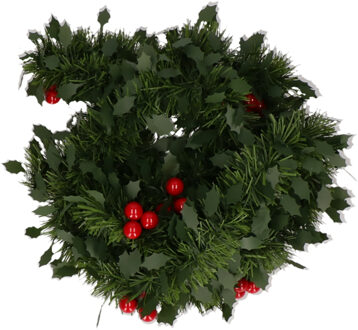 Decoris Kerstslinger - groen - met hulst en besjes - 270 x 7,5 cm -slingers - Kerstslingers