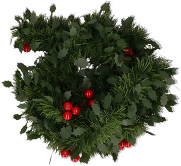 Decoris Kerstslinger - groen - met hulst en besjes - 270 x 7,5 cm -slingers - Kerstslingers