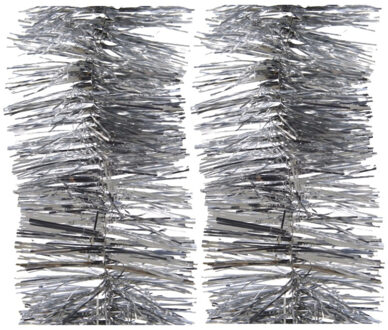 Decoris kerstslinger-guirlande - 4x - zilver - glanzend lametta - 270 cm