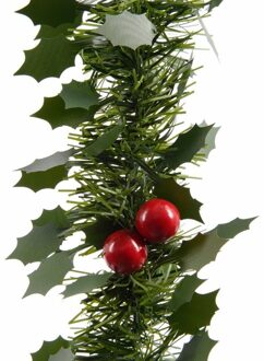 Decoris kerstslinger hulst - 6x - groen - 270 cm - kunststof - guirlande - kerstversiering
