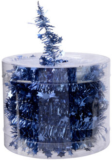 Decoris kerstslinger - met sterren - donkerblauw - lametta - 700 cm