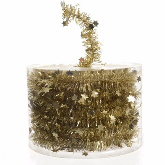 Decoris Kerstslinger - met sterren - goud - glanzend - 700 cm - Kerstslingers Goudkleurig