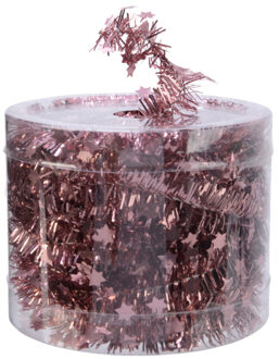 Decoris kerstslinger - met sterren - oudroze - lametta - 700 cm