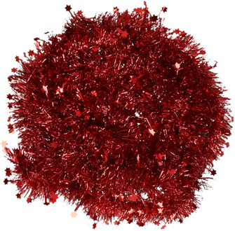 Decoris kerstslinger - rood - sterren - 270 x 7 cm - glans - lametta/folie/tinsel