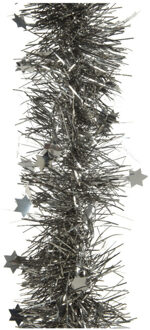 Decoris Kerstslinger - sterren - antraciet grijs - 270 cm - lametta - Kerstslingers