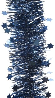 Decoris Kerstslinger - sterren - donkerblauw - 270 x 10 cm - lametta - Kerstslingers