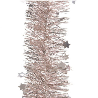 Decoris Kerstslinger - sterren - lichtroze - 270 x 10 cm - lametta - Kerstslingers