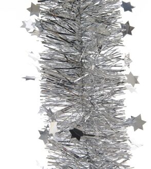 Decoris Kerstslinger - sterren - zilver - 270 x 10 cm - lametta - Kerstslingers Zilverkleurig