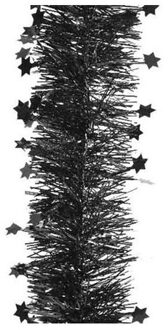 Decoris Kerstslinger - sterren - zwart - 270 x 10 cm - lametta/folie - kerstboomslinger