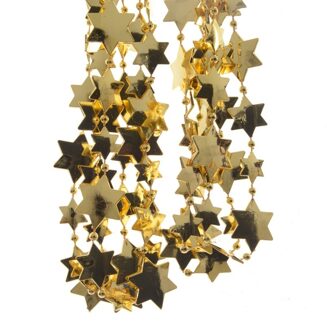 Decoris kerstslingers - 2x - goud - sterren - 270 cm - kunststof - Kerstslingers Goudkleurig