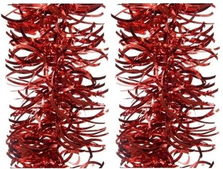 Decoris Kerstslingers - 2x - rood - folie - 10 x 270 cm - kerstversiering/decoratie