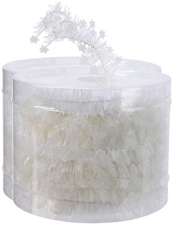 Decoris kerstslingers- 2x st-guirlande - met sterren - wit - lametta - 700 cm