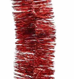 Decoris Kerstslingers - 3x - rood - lametta - 270 cm - glans - Kerstslingers