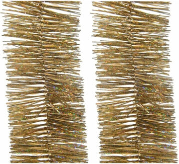 Decoris kerstslingers - 4x - goud glitter - 270 cm - folie/lametta slinger