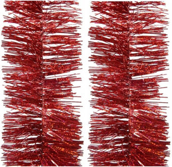 Decoris kerstslingers - 4x - rood - 270 x 7,5 cm - tinsel/folie - lametta slinger