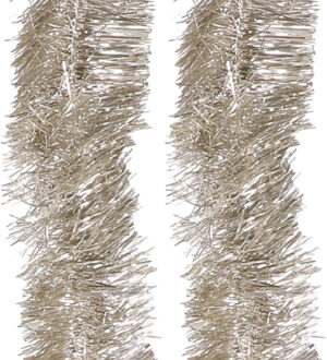 Decoris kerstslingers - 4x - zilver/champagne - 270 x 7 cm - folie/lametta - glans