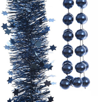 Decoris Kerstslingers set 3x stuks donkerblauw - Kerstversiering