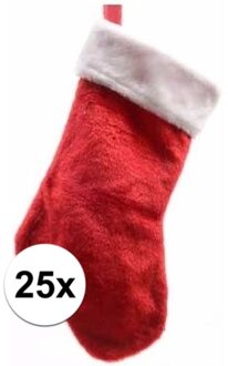 Decoris Kerstsok - 25x - rood/wit - 40 cm - pluche - kerstversiering sokken