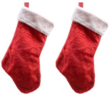 Decoris Kerstsok - 2x - rood/wit - 40 cm - pluche - kerstversiering sokken