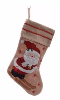 Decoris Kerstsok met kerstman opdruk 45 cm kerstdecoratie - Kerstsokken Multikleur