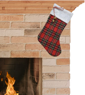 Decoris Kerstsok rood geruit B23 x H45 cm kerstversiering/kerstdecoratie