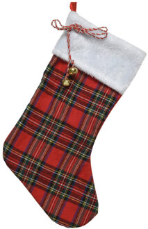 Decoris Kerstsok - rood - ruitjes - 23 x 45 cm - polyester - geruit - kerstversiering