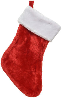 Decoris Kerstsok - rood/wit - 40 cm - pluche - kerstversiering sokken